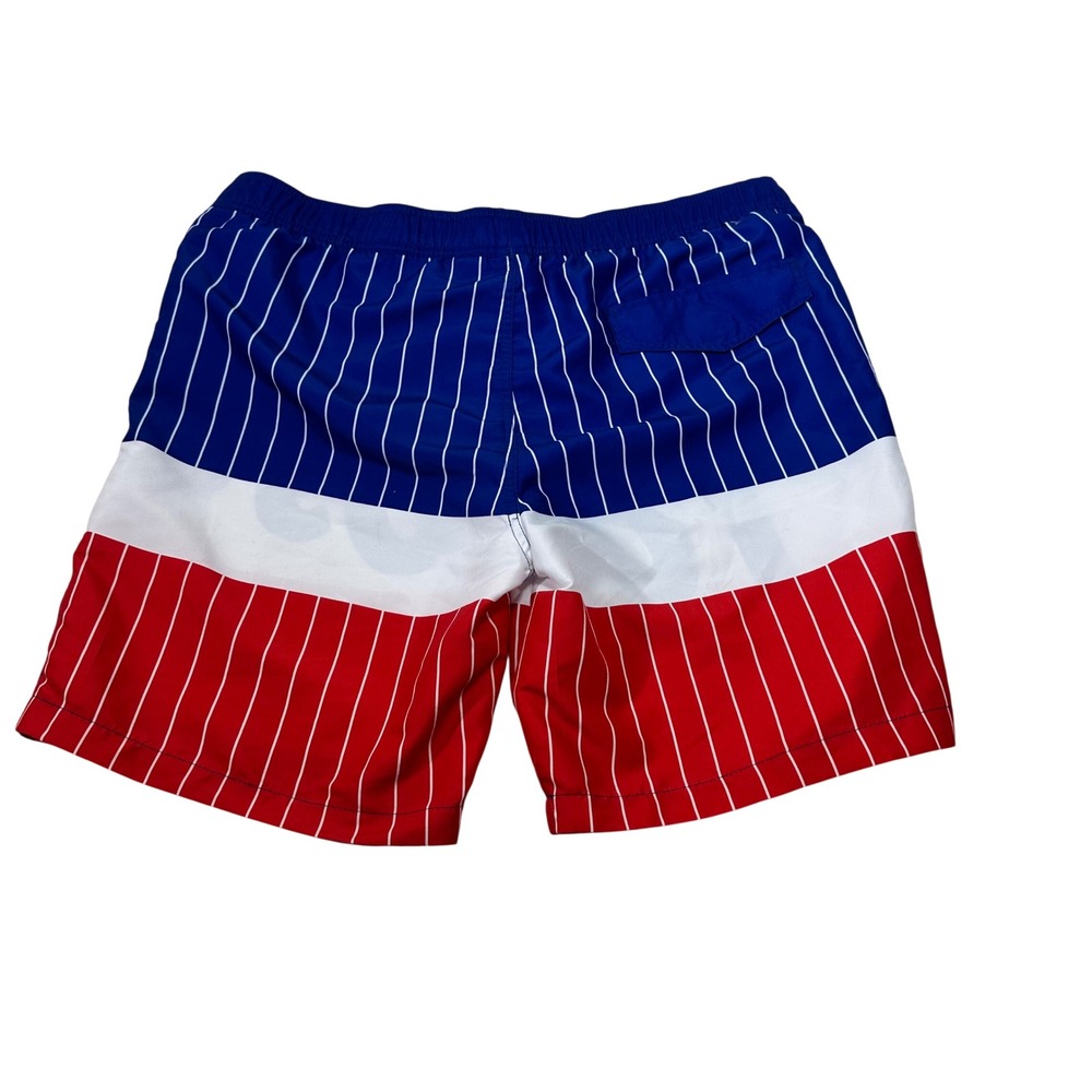 Pabst Blue Ribbon Mens Swim Trunks Red White Blue Pinstripe PBR Shorts Large NEW - Picture 3 of 10
